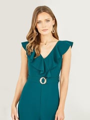 Mela Green Jumpsuit With Gold Buckle and Frill Detail - Image 3 of 4