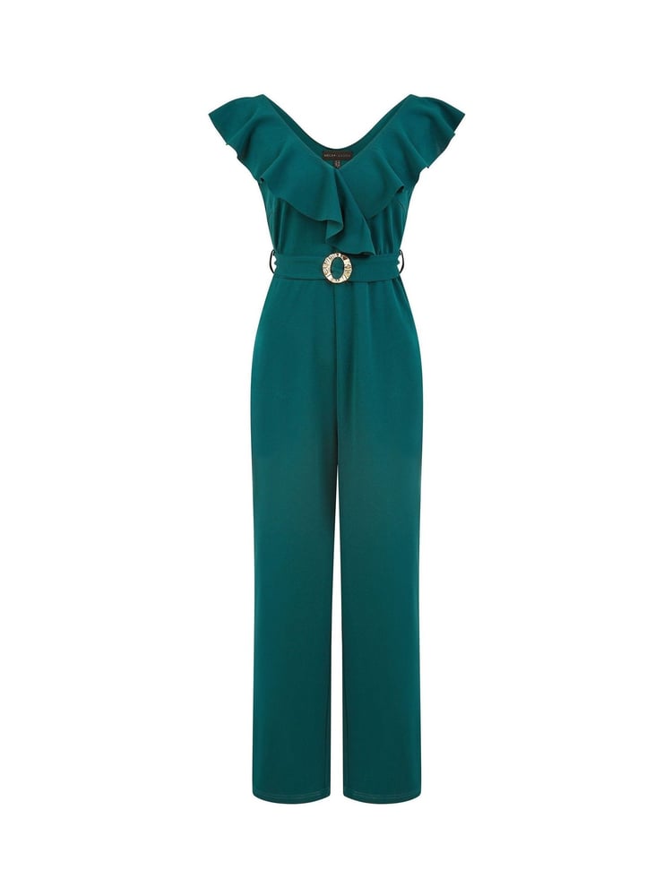 Mela Green Jumpsuit With Gold Buckle and Frill Detail - Image 4 of 4