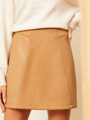 Love & Roses Tan Brown Faux Leather Mini Skirt - Image 1 of 4