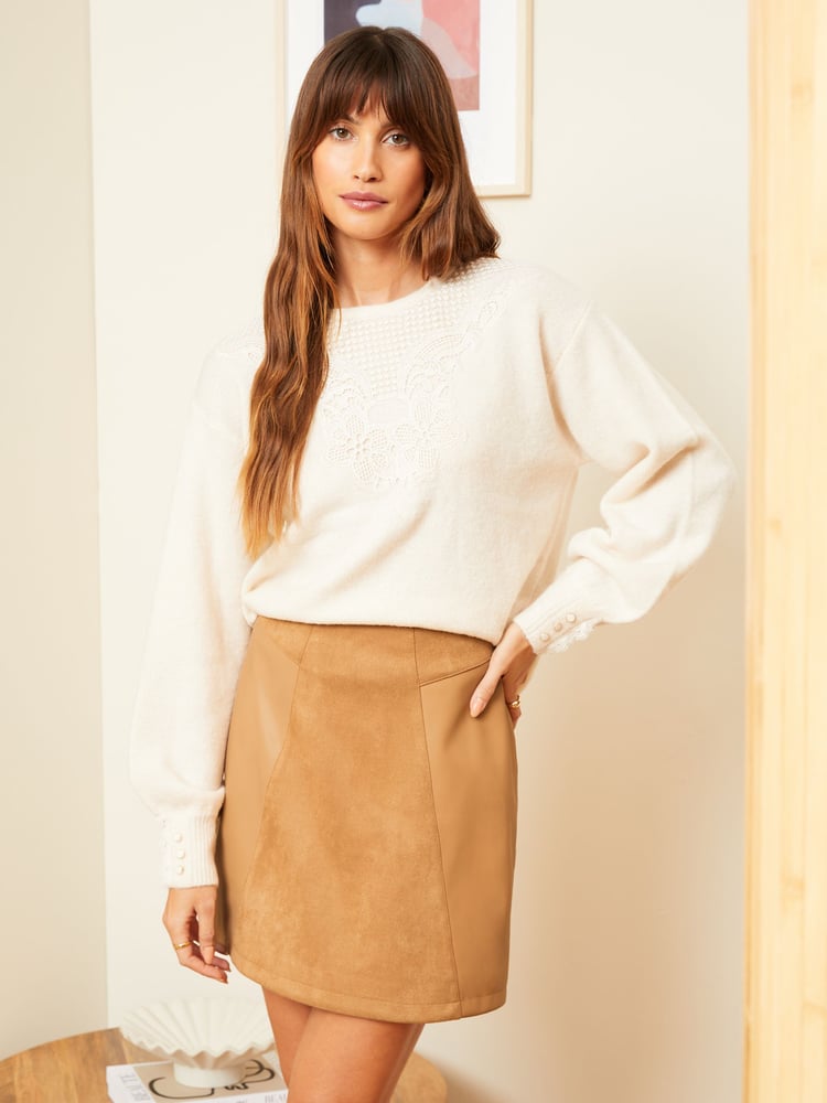 Love & Roses Tan Brown Faux Leather Mini Skirt - Image 2 of 4