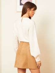 Love & Roses Tan Brown Faux Leather Mini Skirt - Image 3 of 4