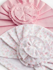 Pink ditsy Baby Bow Turban 100% Cotton Hats 2 Pack (0-18mths) - Image 4 of 4