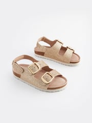 Gold Glitter Wide Fit (G) Two Strap Corkbed Sandals - Image 1 of 5
