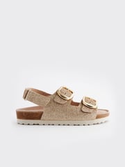 Gold Glitter Wide Fit (G) Two Strap Corkbed Sandals - Image 2 of 5