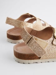 Gold Glitter Wide Fit (G) Two Strap Corkbed Sandals - Image 4 of 5