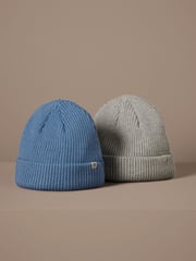 Blue/Grey Baby Beanie Hats 2 Pack (0mths-2yrs) - Image 1 of 7