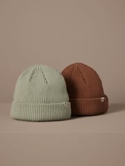 Rust Brown/Sage Green Baby Beanie Hats 2 Pack (0mths-2yrs) - Image 1 of 8