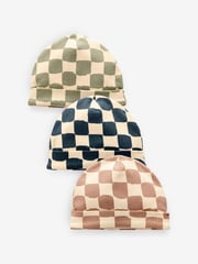 Blue 100% Cotton Jersey Beanie Hats 3 Pack (0-18mths) - Image 1 of 5