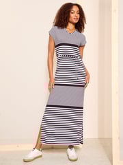 Friends Like These Black/White Straight  V Neck Jersey Maxi Dress - Image 1 of 4