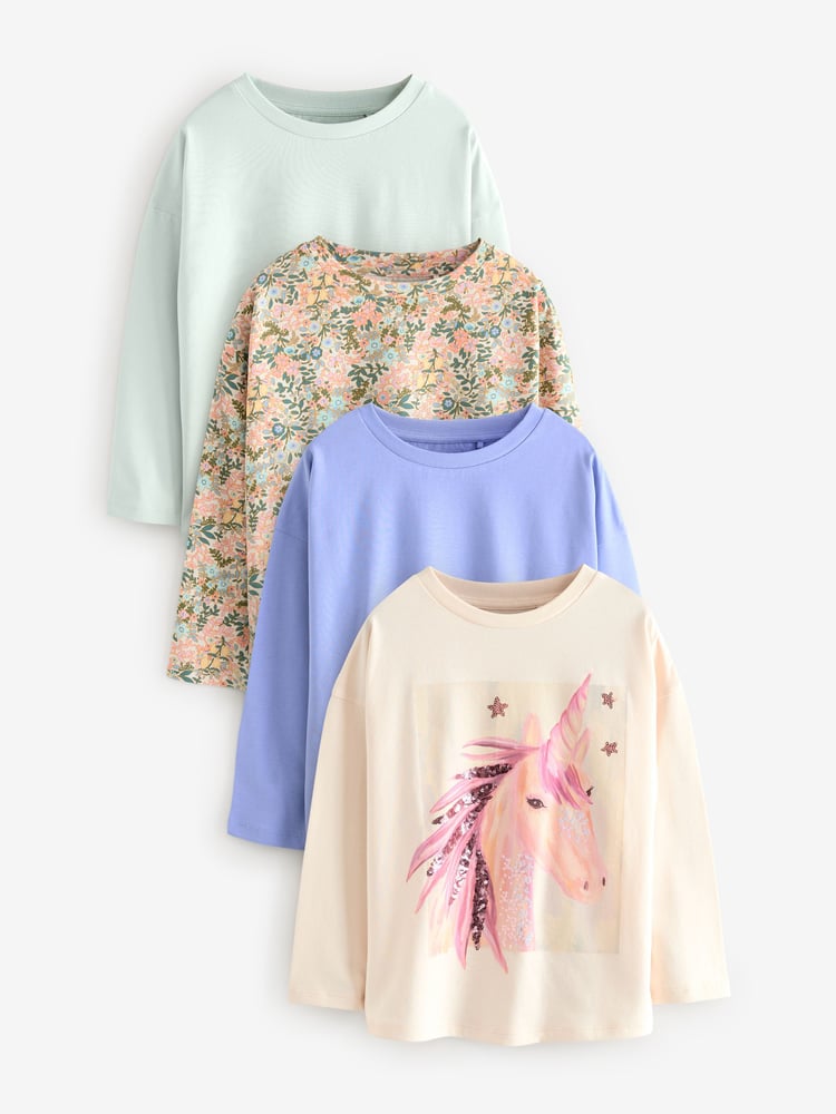 Unicorn Multi Long Sleeve T-Shirts 4 Pack (3-16yrs) - Image 1 of 9 Unicorn Multi Long Sleeve T-Shirts 4 Pack (3-16yrs) - Image 1 of 9