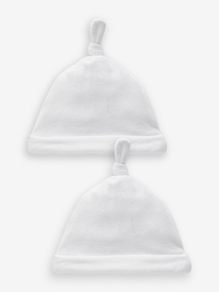 White Velour Baby Tie Top Hats 2 Pack (0-12mths) - Image 1 of 4