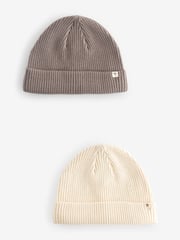 Tan/Cream Baby Beanie Hats 2 Pack - Image 1 of 5