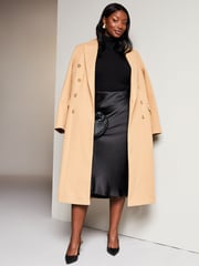 Lipsy Solid Black Curve Satin Bias Cut Midi Skirt - Image 3 of 4