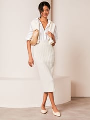 Lipsy Ivory White Cable Knit Column Midi Skirt - Image 3 of 4
