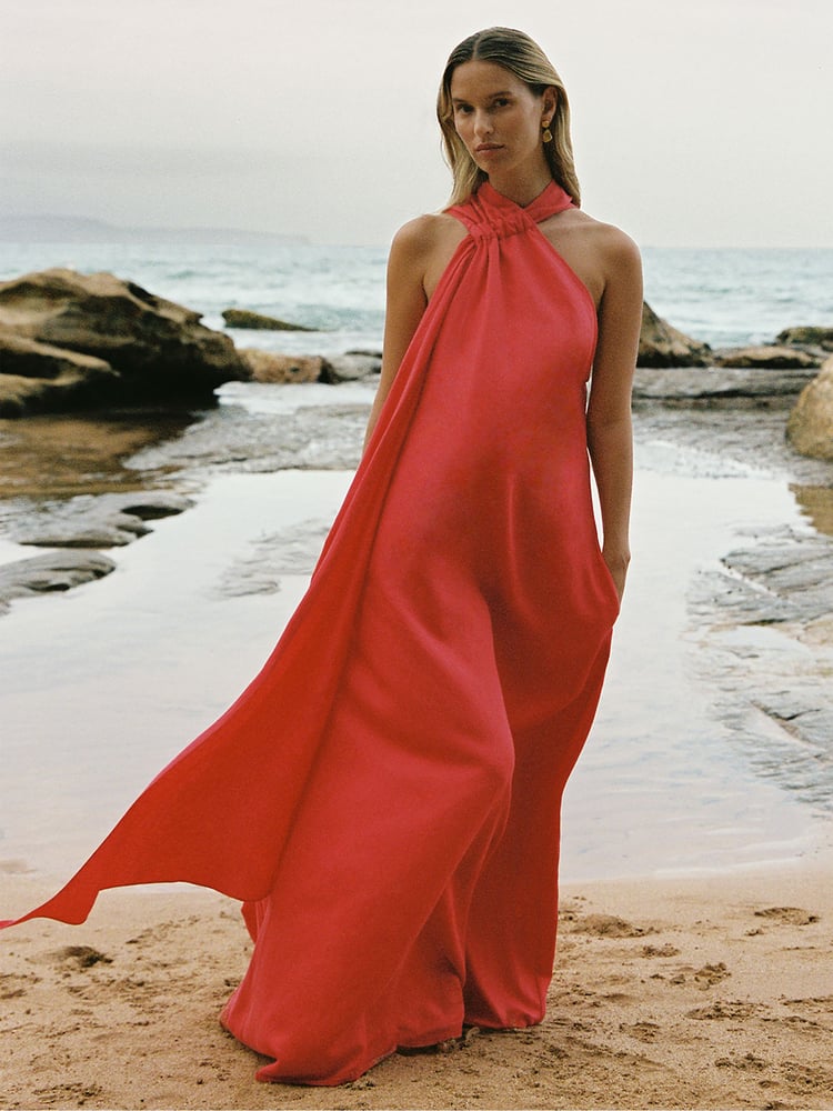 Reiss Coral Odell Linen Blend Drape Maxi Dress - Image 1 of 8
