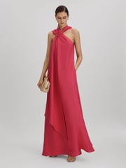 Reiss Coral Odell Linen Blend Drape Maxi Dress - Image 6 of 8