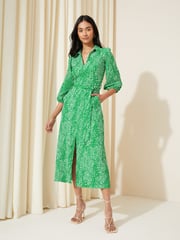 Friends Like These Green V Neck Jersey Belted Midi Shirt Dress - Image 1 of 1
