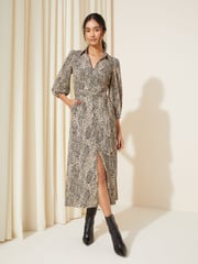 Friends Like These Beige V Neck Jersey Belted Midi Shirt Dress - Image 1 of 1