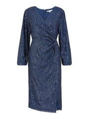 Yumi Blue Sequin Ruched Wrap Long Sleeve Dress - Image 4 of 5