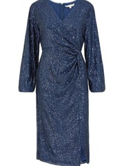 Yumi Blue Sequin Ruched Wrap Long Sleeve Dress - Image 5 of 5