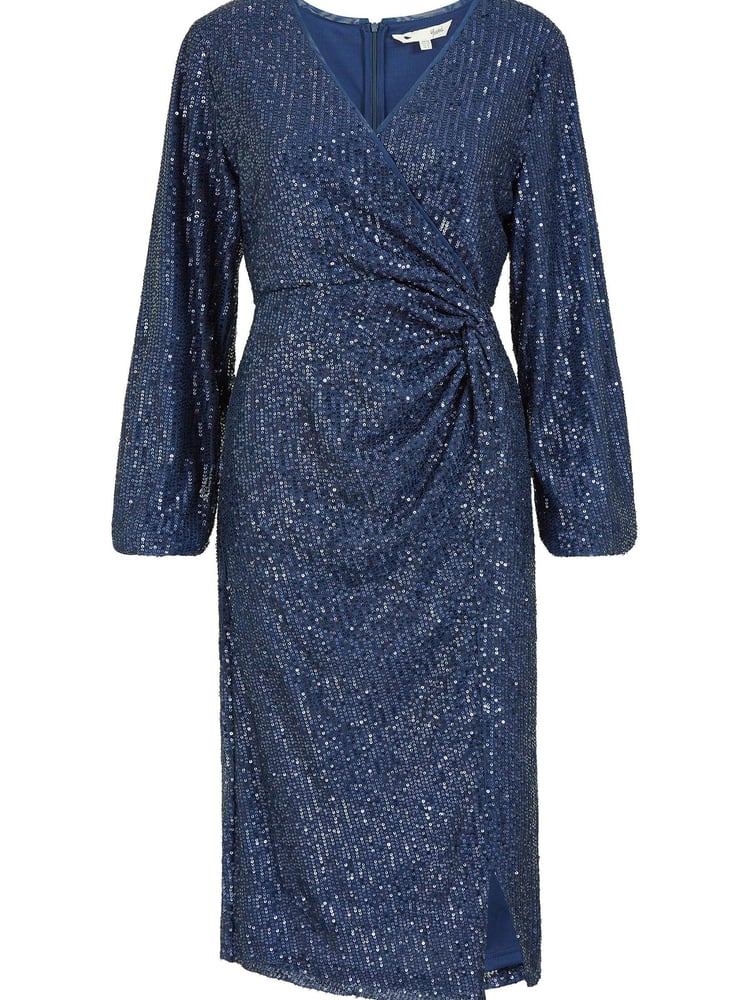 Yumi Blue Sequin Ruched Wrap Long Sleeve Dress - Image 5 of 5