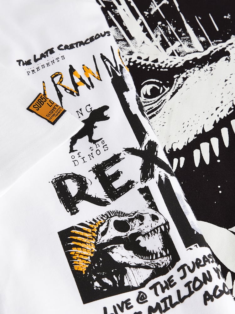 Black/White Dinosaur Graphic Short Sleeve 100% Cotton T-Shirts 2 Pack (3-16yrs) - Image 5 of 5