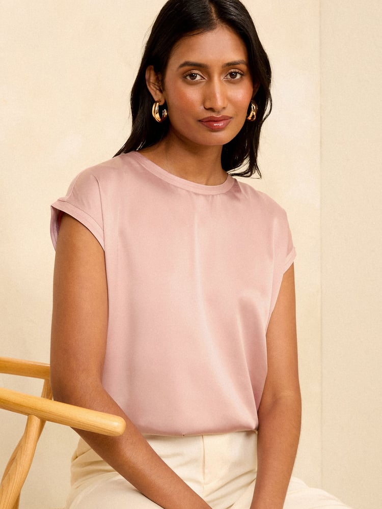 Love & Roses Pink Satin Front Jersey Back T-Shirt - Image 1 of 1 Love & Roses Pink Satin Front Jersey Back T-Shirt - Image 1 of 1