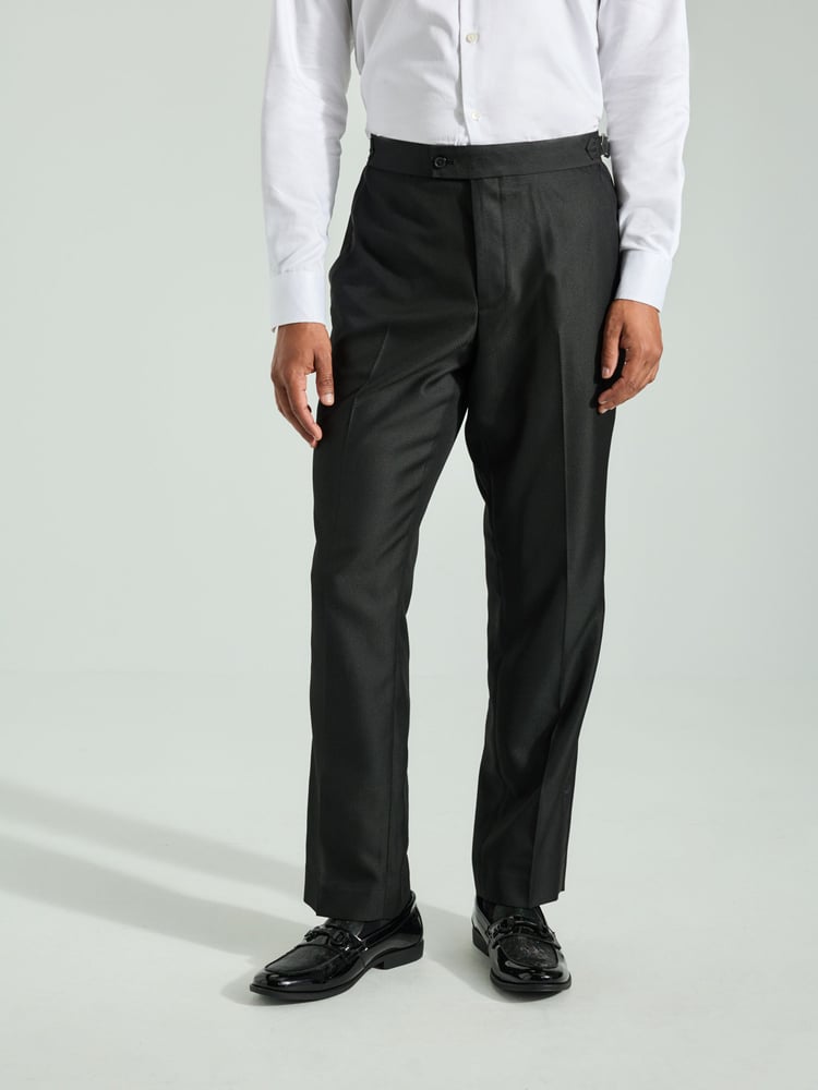 Black Regular Fit Adjustable Tape Detail Tuxedo Trousers - Image 1 of 10