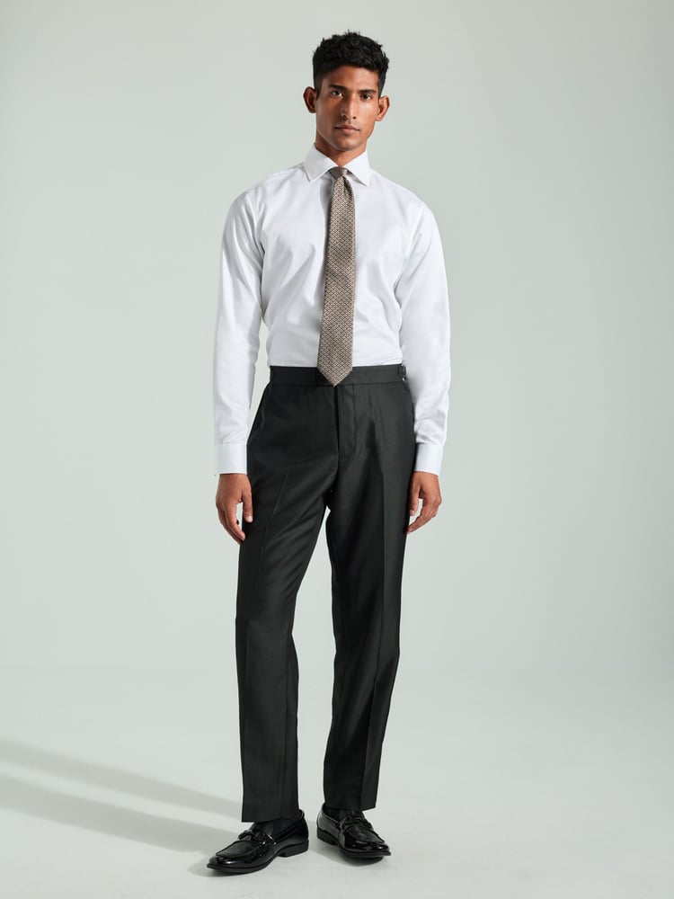 Black Regular Fit Adjustable Tape Detail Tuxedo Trousers - Image 2 of 10