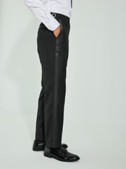 Black Regular Fit Adjustable Tape Detail Tuxedo Trousers - Image 4 of 10