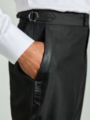Black Regular Fit Adjustable Tape Detail Tuxedo Trousers - Image 5 of 10