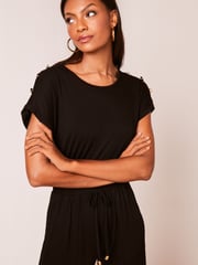 Lipsy Black Petite Miltary Button Shorts Sleeve Jersey Jumpsuit - Image 4 of 4