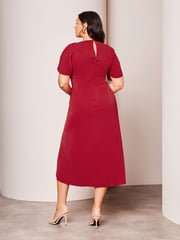Lipsy Red Curve Ruched Button Front Sleeved Midi Dress - Image 2 of 4