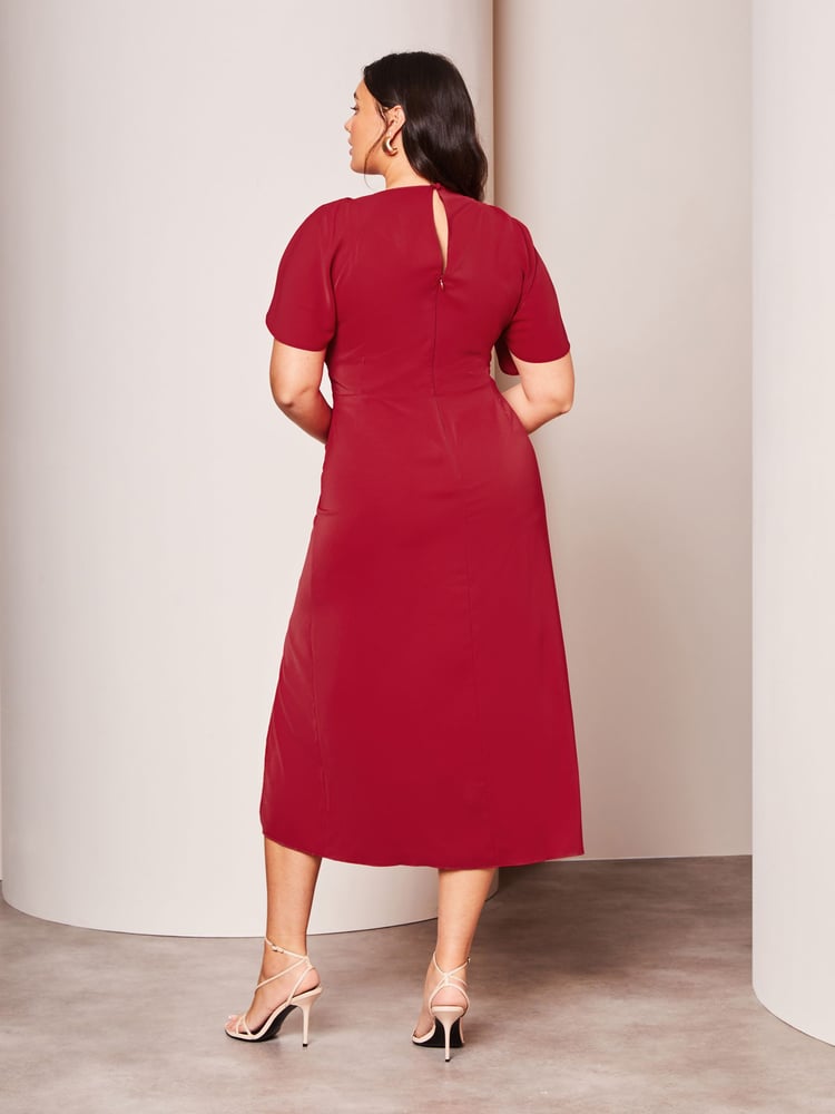 Lipsy Red Curve Ruched Button Front Sleeved Midi Dress - Image 2 of 4 Lipsy Red Curve Ruched Button Front Sleeved Midi Dress - Image 2 of 4