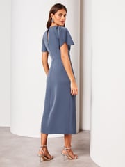 Lipsy Blue Ruched Button Front Sleeved Midi Dress - Image 2 of 4