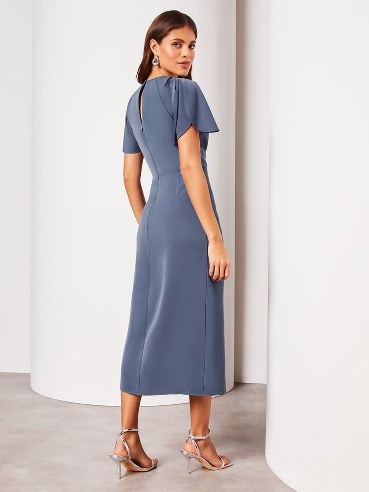 Lipsy Blue Ruched Button Front Sleeved Midi Dress - Image 2 of 4 Lipsy Blue Ruched Button Front Sleeved Midi Dress - Image 2 of 4
