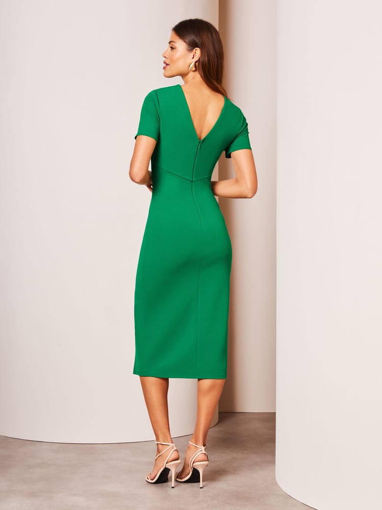 Lipsy Green Cut Out Ruched Shortss Sleeve Bodycon Dress - Image 2 of 4 Lipsy Green Cut Out Ruched Shortss Sleeve Bodycon Dress - Image 2 of 4