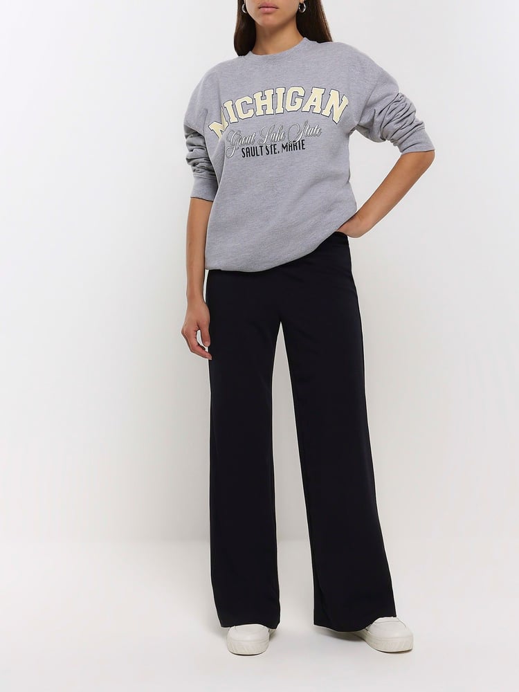 River Island Black Curve Stitched Wide Leg Trousers - Image 1 of 6 River Island Black Curve Stitched Wide Leg Trousers - Image 1 of 6