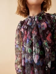 Black Floral Mesh Long Sleeve Dress (3-16yrs) - Image 4 of 4