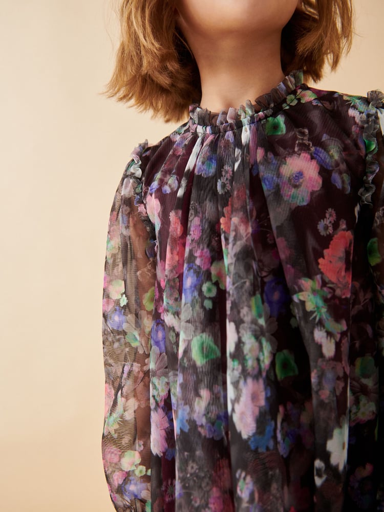 Black Floral Mesh Long Sleeve Dress (3-16yrs) - Image 4 of 4