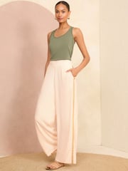 Love & Roses Stone Cream Lightweight Side Trim Wide Leg Trousers - Image 2 of 4