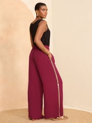 Love & Roses Red Petite Lightweight Side Trim Wide Leg Trousers - Image 2 of 4