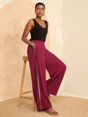 Love & Roses Red Petite Lightweight Side Trim Wide Leg Trousers - Image 4 of 4