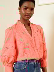 Love & Roses Pink V Neck Ric Rac Trim Blouse - Image 1 of 4