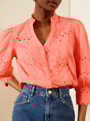 Love & Roses Pink V Neck Ric Rac Trim Blouse - Image 2 of 4