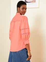 Love & Roses Pink V Neck Ric Rac Trim Blouse - Image 3 of 4