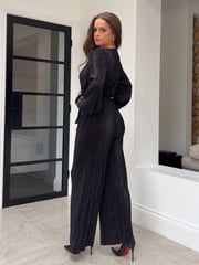 Girl In Mind Black Jennie Plisse Long Sleeves Wrap Jumpsuit - Image 4 of 4