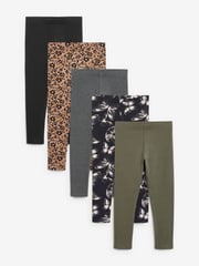 Khaki Green/Charcoal Grey/Purple Butterfly Leggings 5 Pack (3-16yrs) - Image 1 of 8