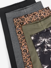 Khaki Green/Charcoal Grey/Purple Butterfly Leggings 5 Pack (3-16yrs) - Image 8 of 8