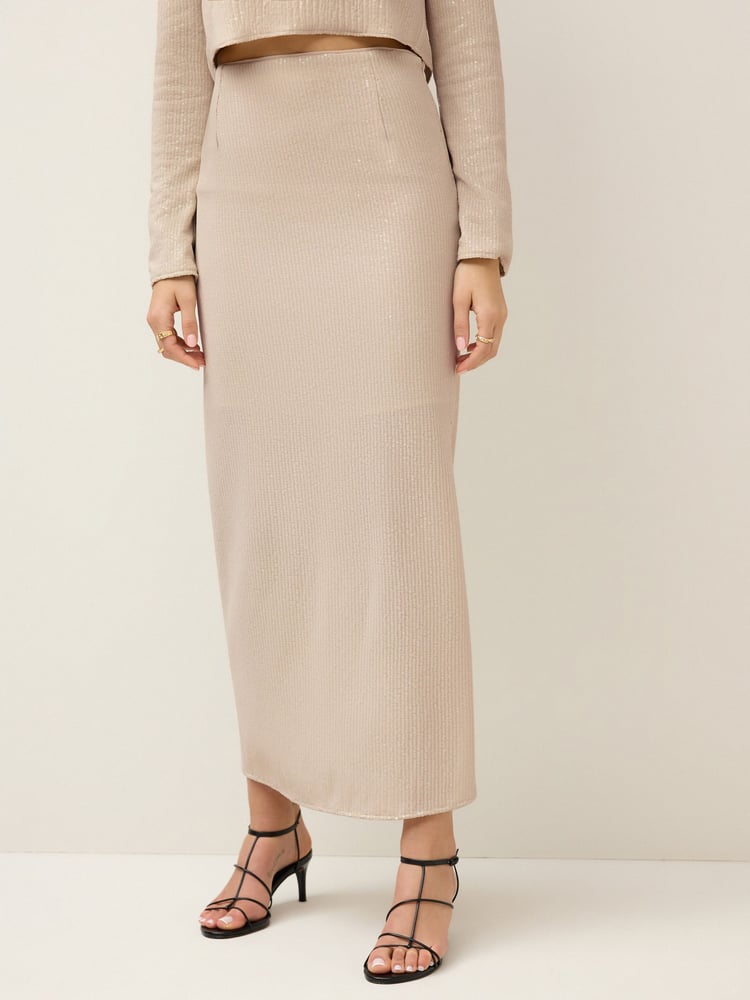 Cream Mesh Sequin Midi Skirt - Image 2 of 6
